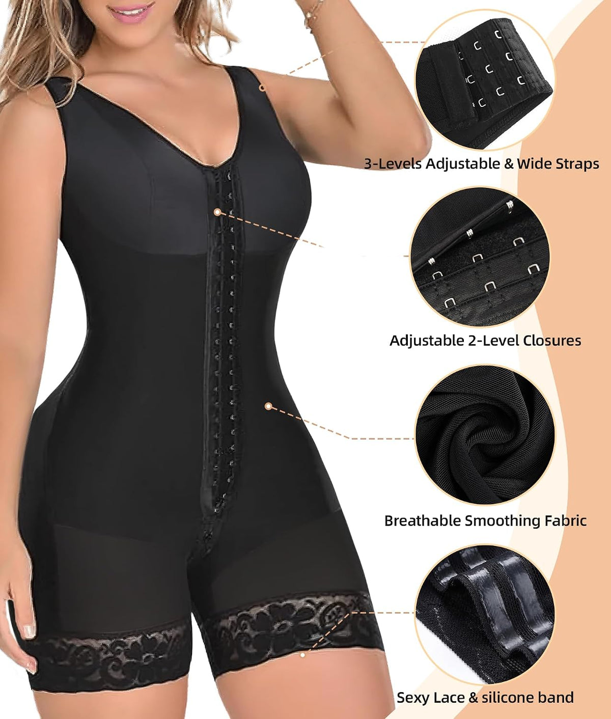This YIANNA full body shaper provides tummy control and wireless breast lift design for a flattering, comfortable fit.