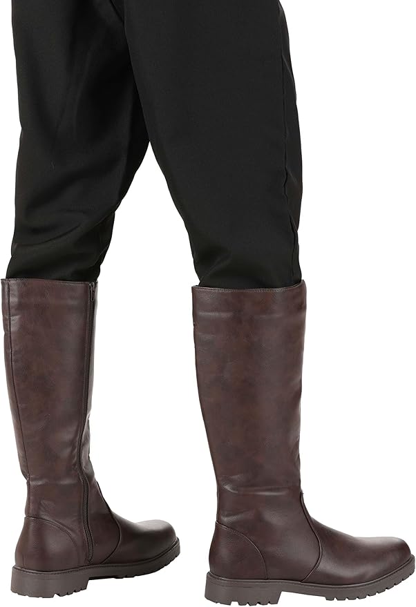 Fun Costumes Tall Brown Adult Boots - Faux Leather, Textured Rubber Soles, Inner Zippers, Halloween Cosplay Size 10