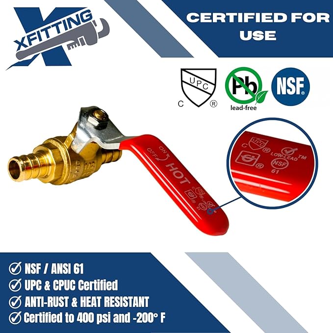 2 Pieces 1/2" Pex Ball Valve Hot and Cold, 24-2-1&2=2X