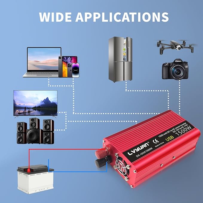 Power Inverter 700W/1500W (Peak) Dual AC Outlets and USB Charging Port DC 12V to 110V AC Car Converter Inverter for Home Car RV Truck Camping