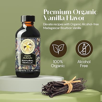 Organic Alcohol-Free Natural Vanilla, Extract For Baking, Sweet Drinks And More, Handcrafted From Madagascar Bourbon Vanilla Pods, Halal Certified, 4 Oz Bottle