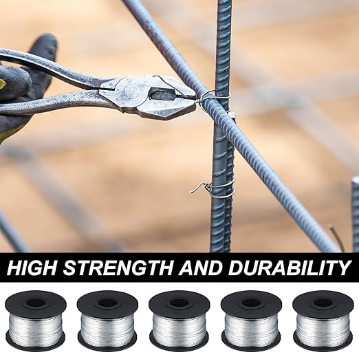 Shimeyao 5 Rolls Rebar Tie Wire Tool 132" 0.8 mm 360 ft Rebar Gun Tie Wire Coil for Automatic Twister Machine, 3600 ft Totally