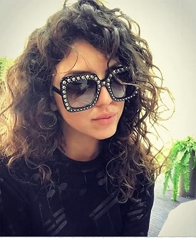 ADE WU Oversize Square Rhinestone Sunglasses Retro Thick Square Frame Sun Glasses