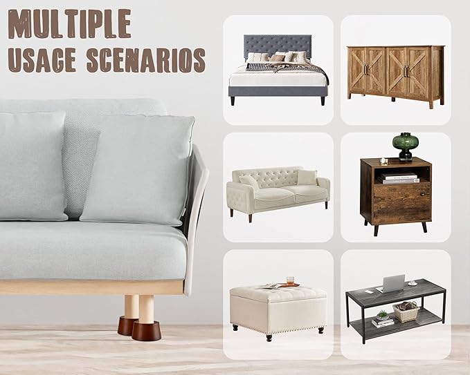 Wood Bed Furniture Risers Blocks - 3 inch Set of 4 Bed Risers, Heavy Duty Solid Wood Round Risers support 8000 lbs, Sofa Riser with Non-Slip Pad, Create Storage Space and Easy cleaning for the sweeper