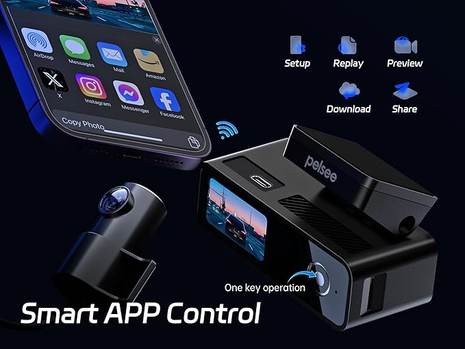 Pelsee P1 Duo 4K Dash Cam Front and Rear, 64GB SD Card, 4K1080P Dual Dash Camera for Cars, Wi-Fi App Control, 1.5IPS Display Car Camera, Voice Control, Night Vision, 24H Parking Mode, G-Sensor