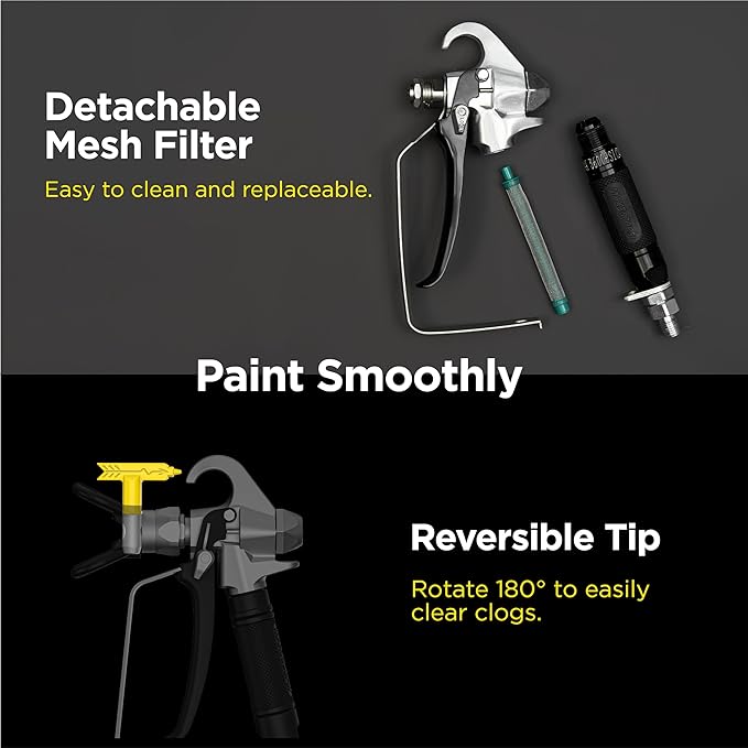 InoKraft Airless Paint Spray Gun High Pressure 3600 PSI with 515 Reversible Nozzle Tip for Exterior PaintPrimer, with Swivel Joint for Airless Paint Sprayers M1 M3, Paint Sprayer Accessories
