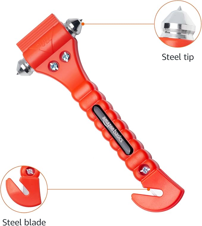 Basics Emergency Seat Belt Cutter and Window Hammer Tool, Car Accessories, 2 Pack, SW-835