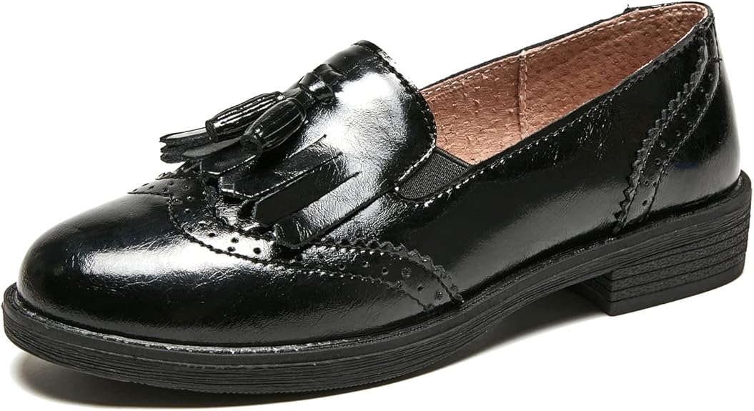 TRULAND Women™s Leather Penny Loafers Slip On Wingtip Oxfords Tassel Loafers Comfortable Casual Dressy Shoes for Office Work