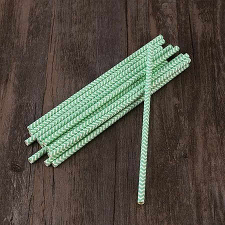 ABOOFAN Party Striped Decorative Straws 25 Pcs Light Green Paper Straws Safe for Cocktails Smoothies