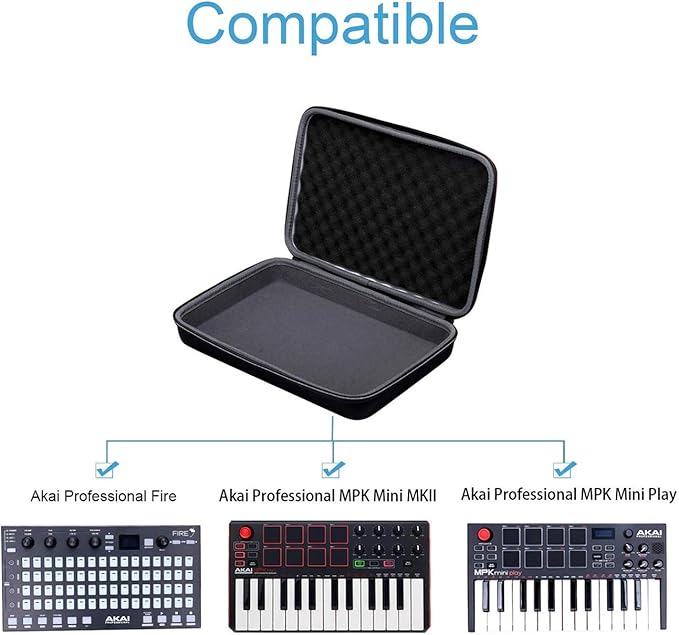 XANAD Hard Protective Case for Akai Professional MPK Mini MKII & MK3 & MPK Mini Play | 25-Key Ultra-Portable USB MIDI Drum Pad & Keyboard Controller
