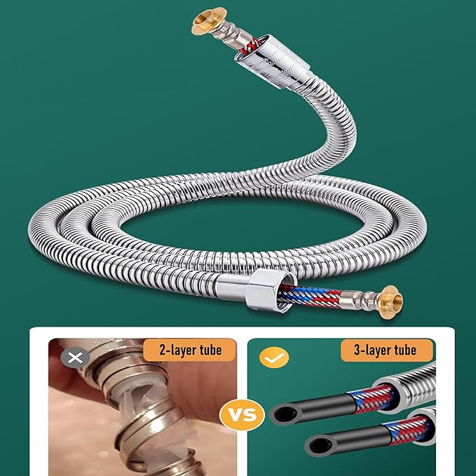 Shower Hosei14Upgrade 3 Layers Stainless Steel Shower Tubei14Anti-Kink and Leak-Proofi14High Pressure Resistancei14Easy DIY Replacementi14Universal G 12 Connection. (1.5M59inches)