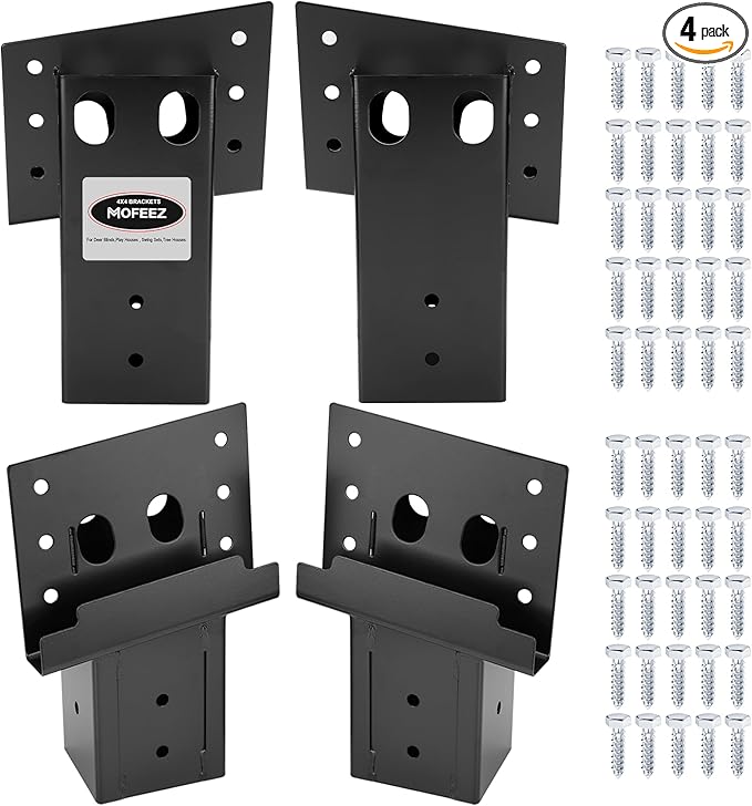MOFEEZ Deer Stand Brackets 4x4 with Screws, Heavy Duty Elevator Bracket with Powder Coated for Deer Blind Outdoor Hunting Platform Blind Box Treehouse Shooting Shack Over 2000lb Capacity Black 4 Pack