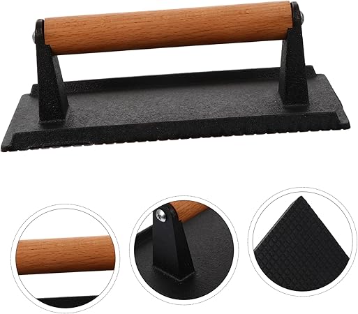 Multi-Function Meat Press Cast Iron Plate Burger Press for Steak Grill Comfortable Grip