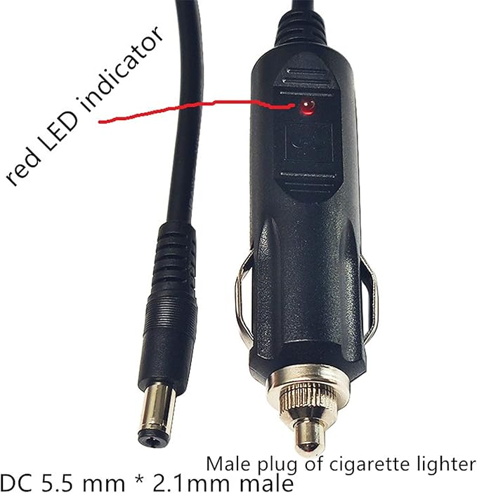 DC 5.5mmx2.1mm Male to 12V 24V Car Cigarette Lighter Male 18AWG Cable DC Charger Extension Power Adapter Cable for Car Truck Bus 4.9Ft