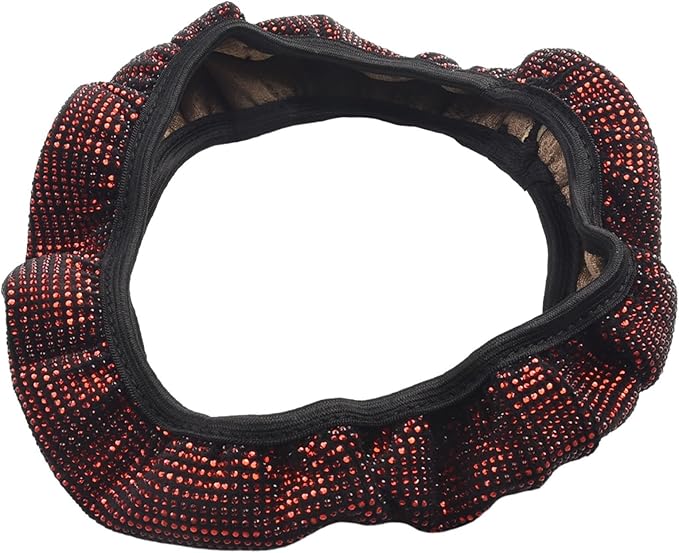 Steering Wheel Cover Women 15 inches Red Diamond Car Steering Wheel Cover Sparkling Anti-Slip Design with Comfortable Flannel Material