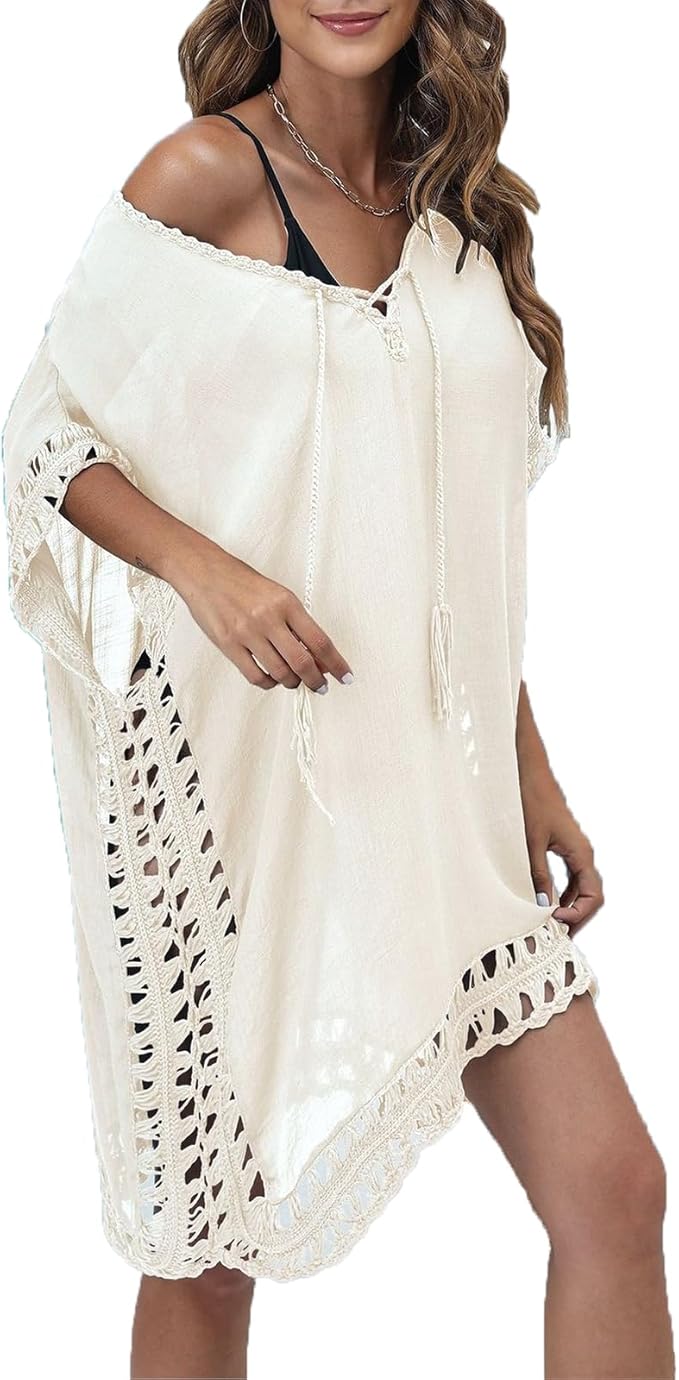 Bathing Suit Cover Up for Women Plus Size Swimsuit Coverup Summer Loose Beach Cover Up Crochet Design Dress