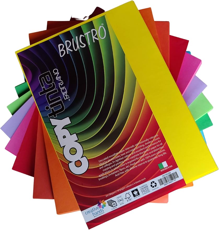 Copytinta Colour Paper A4 Size 80 GSM Mixed Bright Colours 40 Sheets Pack (10 cols X 4 Sheets) Double Side Colour for Office Printing, Art and Craft.