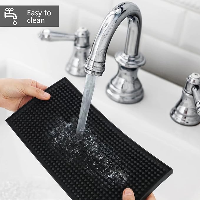 Bar Mat 6" x 12" Small Black, Coffee Mat for Home Bar, Bar Service Spill Mat for Cocktail Bartender Kitchen Countertop, PVC Counter Top Cup Mats Glasses Drying Mat, 1PCS
