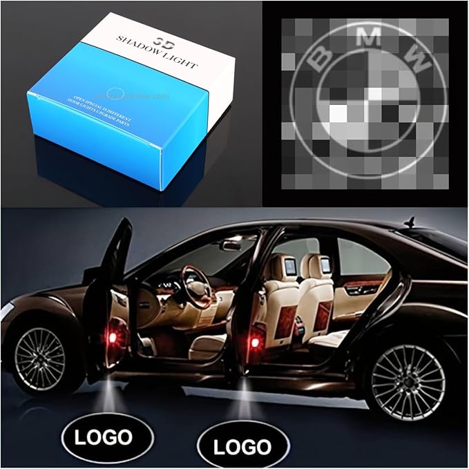 LED Car Door Light Accessories Logo Projector (Black White) HD Welcome Lights Compatible with BMW 134567MXZGT Series