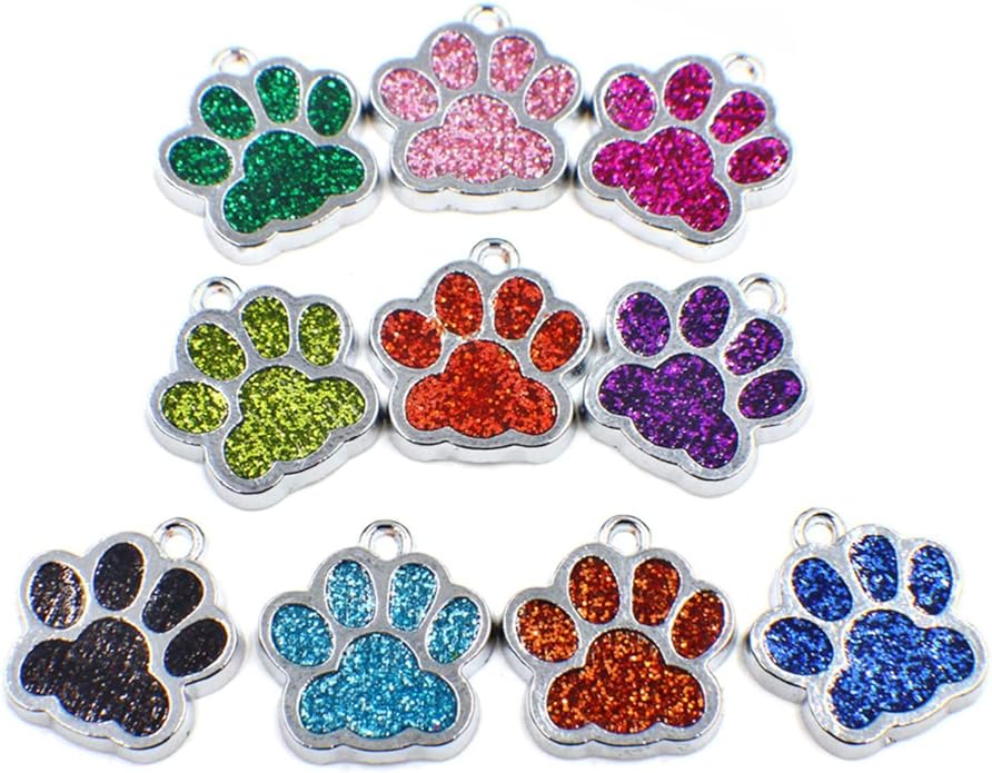 HAN SHENG 40 Pcs Dog Cat Paw Shape Charms Pendants, Crystal Beads for DIY Jewelry Making, Animal Theme Jewelry Findings (Multicolor)