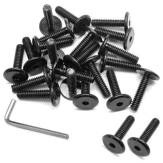 Biaungdo 30 Pcs Flat Head Allen Bolts, 14-20 x 1 Inch Black Socket Cap Screws Joint Connecting Bolts Countersunk Screws Bolts for Furniture, Fully Threaded