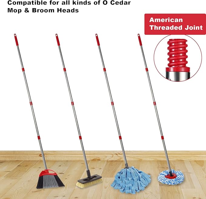 Spin Mop Replacement Handle - 4 Section Mop or Broom HandleStick Compatible with O Cedar Spin Mop Refills and Brooms, 30" to 59", American Threaded Joint End (Mop Head Not Included)