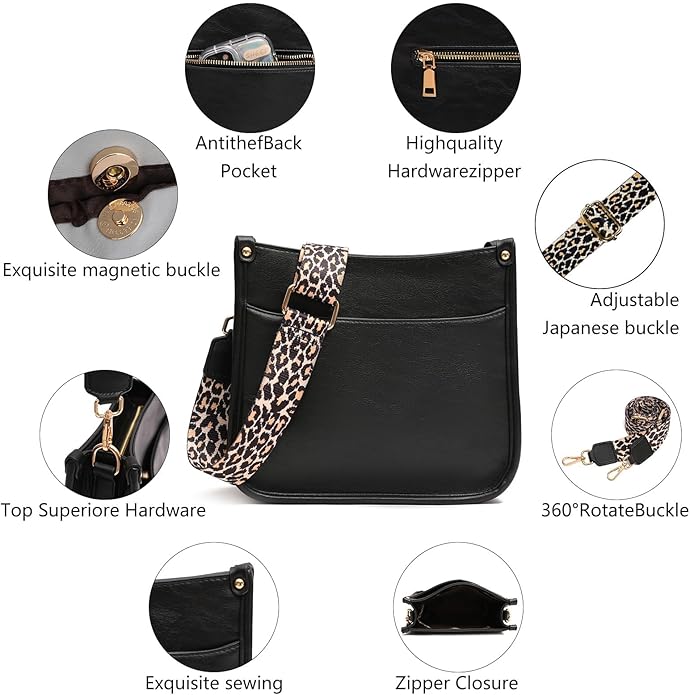 KOGTLA Women's Crossbody Shoulder Bag with Leopard Guitar Strap,Vegan Faux Leather Purse Handbag Bucket Tote Bag