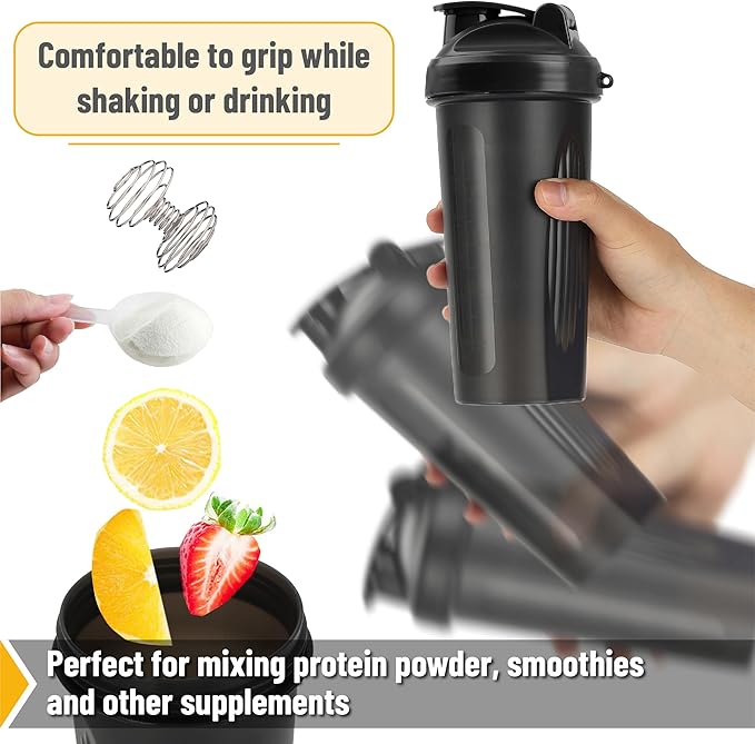 Mr. Pen- Shaker Bottles for Protein Mixes, 28 oz, 1 Pack, Black, Protein Shaker Bottle with Wire Whisk Ball, Blender Bottle
