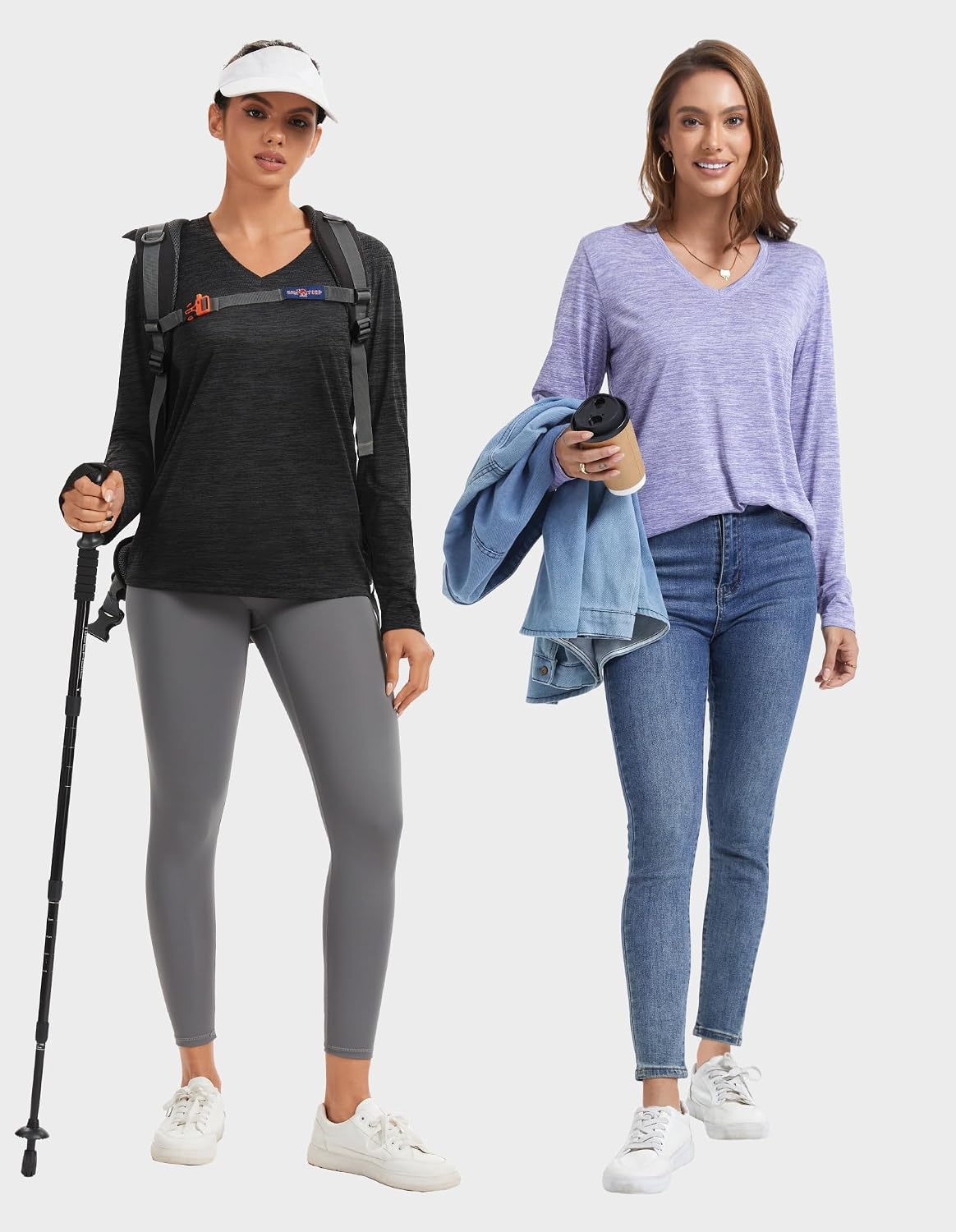Moisture Wicking Shirts for Women Quick Dry Athletic Running Long Sleeve T Shirts Womens V Neck Workout Tops