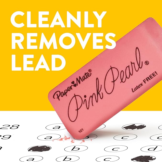 Paper Mate Large Pink Pearl Erasers, 12 pcs, Stain Resistant, Latex-Free, Back-to-School Supplies for Teachers & Students, Artists, for Classroom, Office & Home