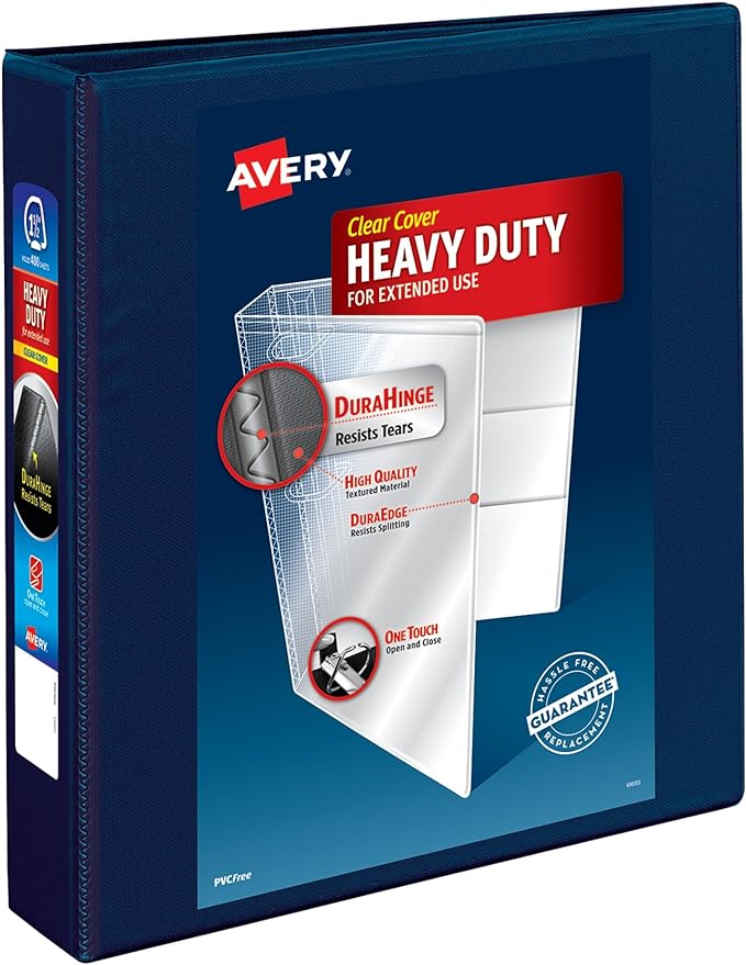 Avery Heavy-Duty View 3 Ring Binder, 1.5" One Touch EZD Rings, 1 Navy Blue Binder (79805)