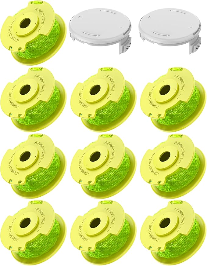 Weed Wacker String Compatible with Ryobi One Plus AC80RL3, 0.08'' String Trimmer Line,Weed Eater String Compatible with Ryobi 18V, 24V, 40V Trimmers(10 Replacement Spool, 2 Trimmer Cap Cover)