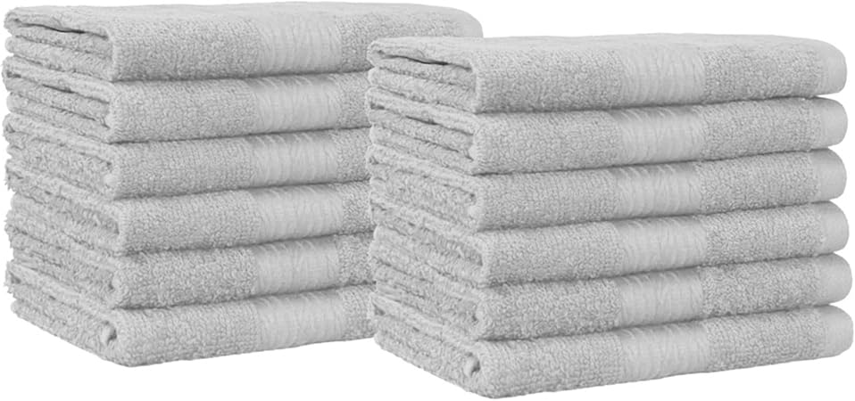 Basics Cotton Washcloths for Face, Soft, Absorbent, 12-Pack, Gray, 12 Inch x 12 Inch