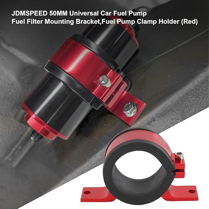 JDMSPEED Universal Car Fuel Pump Fuel Filter Mounting Bracket,Fuel Pump Clamp Holder Suitable for Fuel Pumps, Fuel Filters and Other Parts (50MM Red)