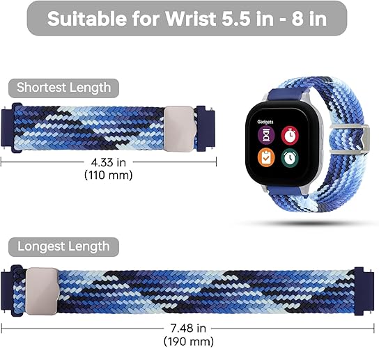 Braided Solo Loop Band Compatible with Gizmo Watch 3/2/1 Gabb Watch 3/2/1 SyncUP Watch Band,20mm Soft Adjustable Elastic Nylon Band,Magnetic Buckle,Small Size