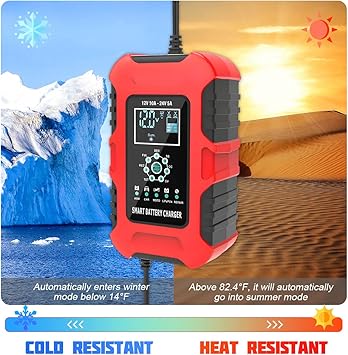 10-Amp Battery Charger, 12V/10A 24V/5A Smart Automatic Maintainer Trickle Charger with Temperature Compensation, 7 Stage Lead Acid AGM LiFePO4 Battery Charger for Cars Motorcycles Boats