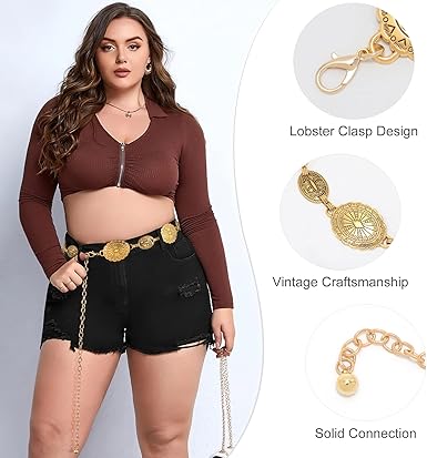 WHIPPY Women Concho Chain Belt Metal Link Western Cowgirl Turquoise Chain Belt for Dress