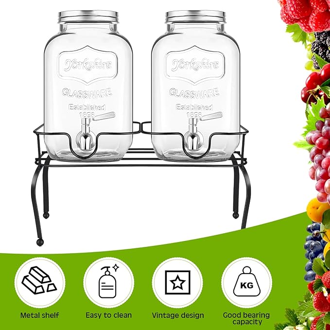 Blulu Metal Beverage Dispenser Stand for Parties Double Drink Stand Dispenser Holder Stand for Glass Jar Bottles(1 Gallon)