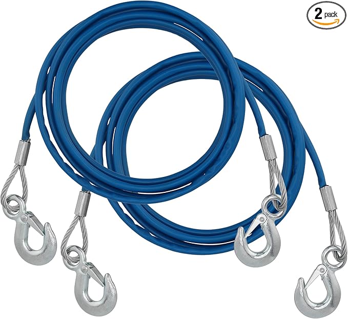 KEILEOHO 2 PCS 38 Inch x 13Ft Heavy Duty Tow Cable, Steel Wire Rope with Hook, Winch Cable with PVC Casing for Towing Truck, Wrecker, Crane, 11023 Lbs Breaking Strength, Blue