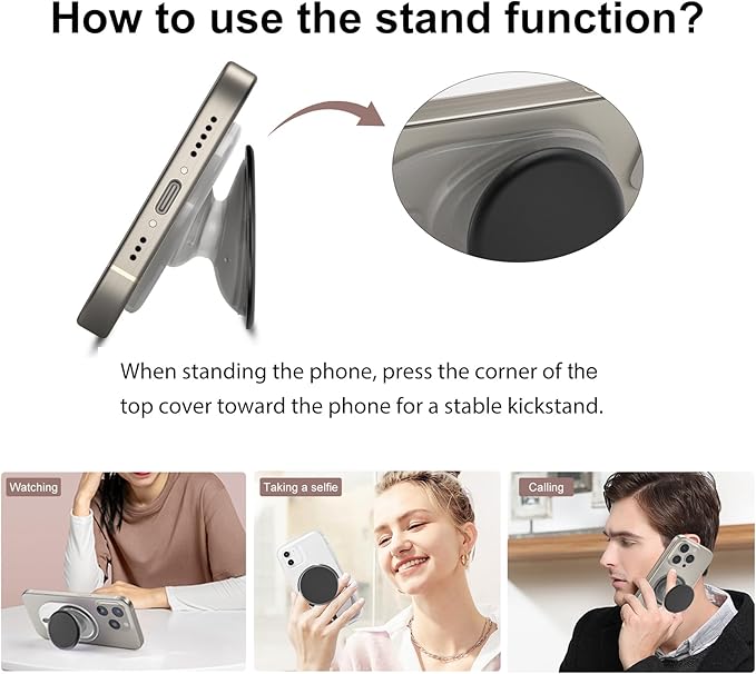 AUROX Magnetic Phone Grip Holder for Magsafe Phone Grips, Magnetic Expandable Collapsible Phone Grip Stand Holder with Kickstand for Magsafe Stand Compatible with iPhone 16 15 14 13 12 Series, Black