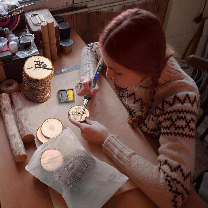 Fuyit Unfinished Wood Slices with Hole, Drilled Wooden Circle for Crafts 30pcs 2.4-2.8 inch Slices, Natural Original Barks, Christmas Ornaments, Hanging Home Decor, DIY Painting & Lettering Projects