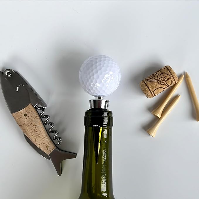 Golf Ball Wine Stopper, Funny Golf Club Beverage Bottle Stoppers, Golf Home Wine Top Decor, Golf Barware, Gift for Wine Lover Golf Lover
