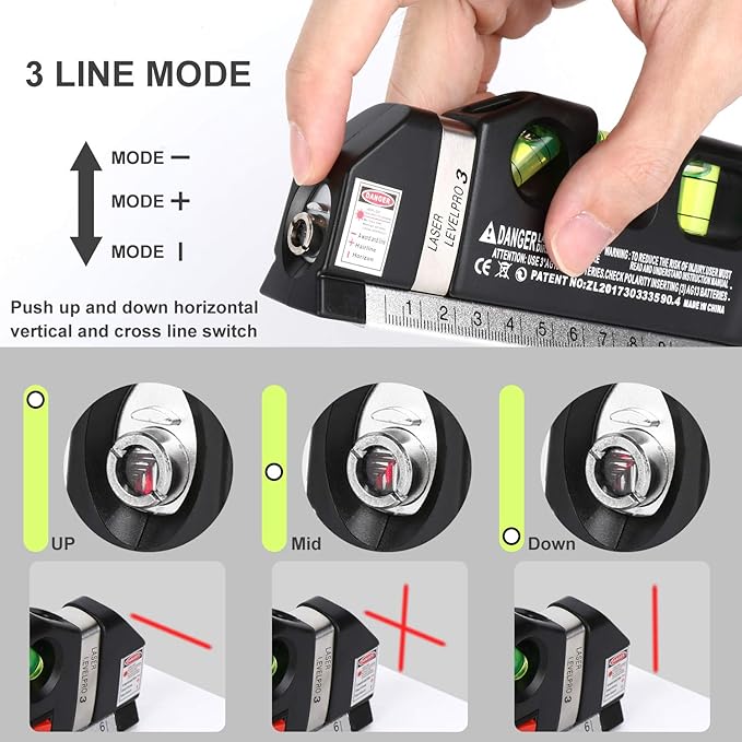 Laser Level Line Tool, Multipurpose Laser Level Kit Standard Cross Line Laser leveler Beam Tool with Metric Rulers 8ft2.5M for Picture Hanging cabinets Tile Walls by AikTryee.
