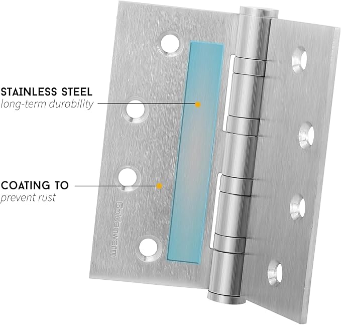 3 Pack goldenwarm Satin Nickel 4'' Door Hinges for Exterior Doors Ball Bearing Door Hinges 4in x 4in with Square Corner, Heavy-Duty, 304 Stainless Steel