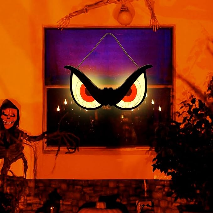 Agusbagli 40 LED Halloween Flashing Spooky Eyes Lights, 20" Battery Operated Halloween Window Lights with 2 Glowing Modes Foldable Design Hanging Light Up Eyes for Halloween Indoor Outdoor Decorations