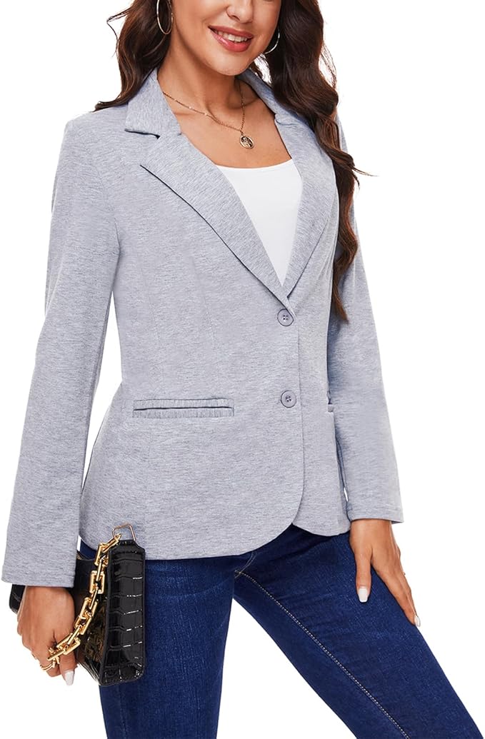 MINTLIMIT Women Long Sleeve Blazer Button Front Work Casual Office Lapel Suit Jacket Lightweight Knit Blazers with Pockets