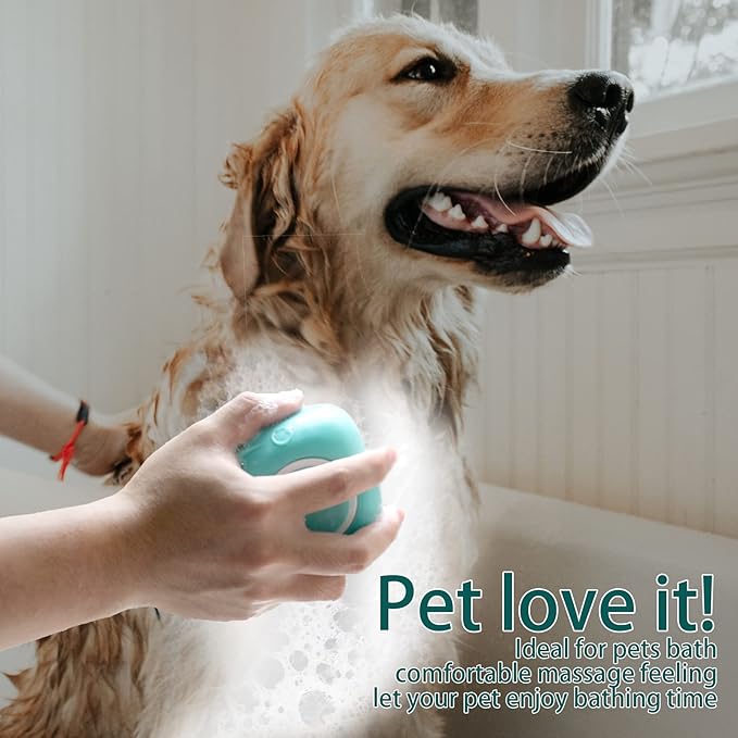 Dog Bath Brush, Pet Massage Brush Shampoo Dispenser, Soft Silicone Brush Rubber Bristle for Dogs and Cats Shower Grooming