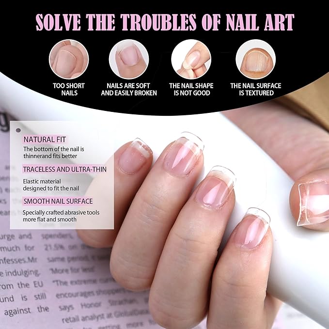 Carmu Extra Short Gel Nails Tips, 240pcs Full Cover Half Matte Acrylic Tips, 12 Sizes Pre-Shaped Short Square Press on Nails False Clear Nail Tips for Nail Extension DIY Salon