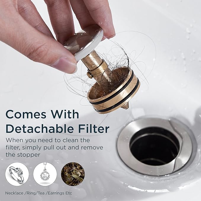 FORIOUS Bathroom Sink Drain with Overflow, Pop Up Drain Assembly with Detachable Basket Stopper, Anti-Explosion and Anti-Clogging Drain Strainer, 304 Stainless Steel, Brushed Nickel