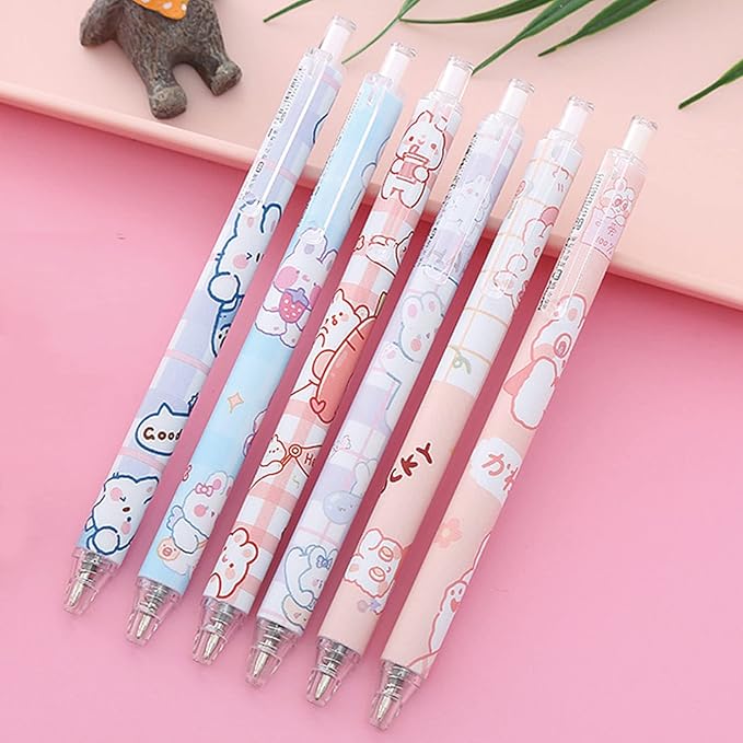 6 Pcs Gel Ink Pens Cartoon Retractable Pens Cute Animal Pen 0.5mm Ballpoint Pen Office School Supplies for Girls (Rabbit)